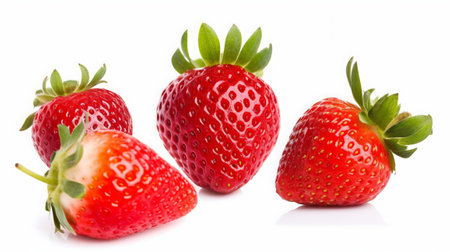 strawberry isolated on white background. fresh strawberry with leaves.の素材