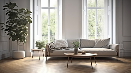 modern bright interiors apartment Living room mockup illustration 3D rendering computer digitally generated imageの素材