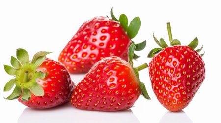 Strawberry isolated on white background. Fresh strawberry with leaves.の素材