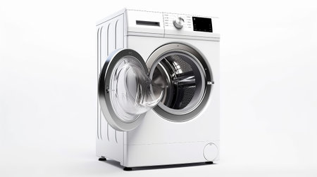 Washing machine on a white background. 3d rendering. Computer digital drawing.の素材