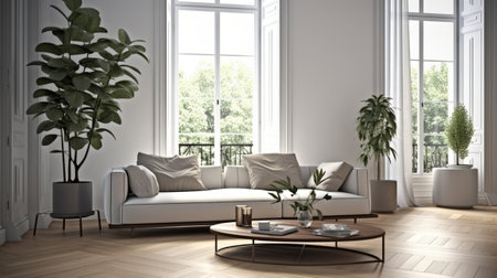 Interior of modern living room with white sofa - 3D Renderingの素材
