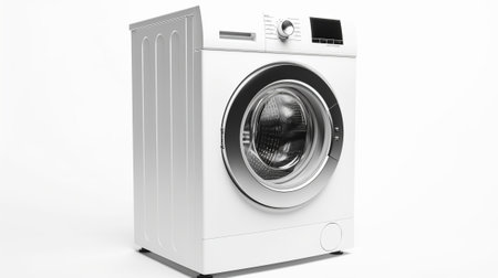 White washing machine isolated on white background. 3d render illustration.の素材