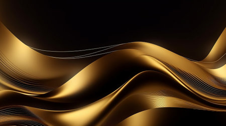 Golden abstract wavy background. 3d rendering, 3d illustration.の素材