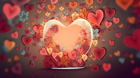 Valentine's day background with hearts and flowers. 3d illustrationの素材