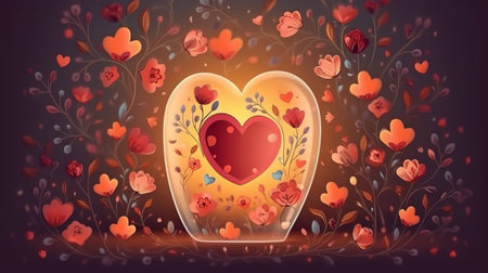 Valentine's day background with heart and flowers. Vector illustration.の素材