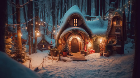 Beautiful Christmas and New Year background. Winter fairy tale scene.の素材