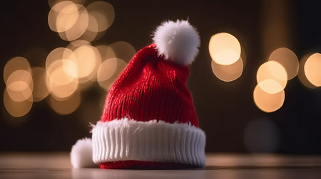 Santa Claus hat on bokeh background. Christmas and New Year concept.の素材