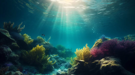 Underwater scene with corals and tropical fish. Underwater world.の素材
