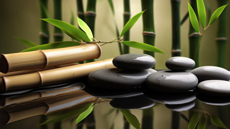 zen basalt stones and bamboo on the black background. spa conceptの素材