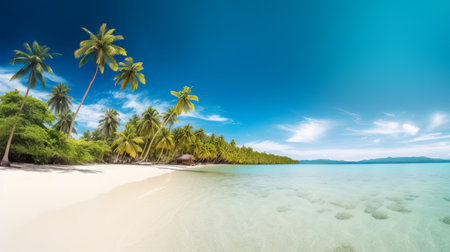 tropical beach with palm trees and white sand at Seychellesの素材