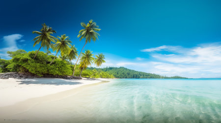 Tropical beach with coconut palm trees, Seychellesの素材
