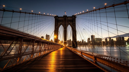 Brooklyn Bridge at dusk, New York City, United States.の素材