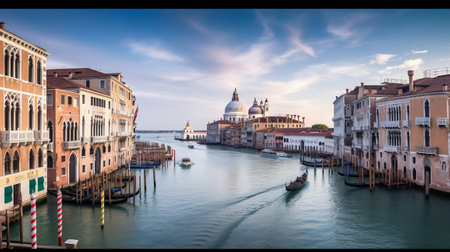 Venice, Italy. Panoramic view of Grand Canal and Basilica Santa Maria della Salute.の素材