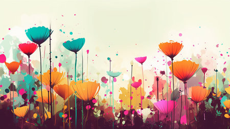 Colorful floral background with blooming poppies, vector illustrationの素材