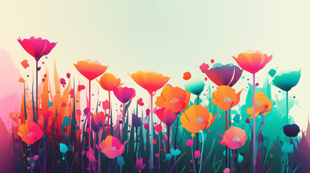 Colorful poppies in the meadow. Vector illustration.の素材
