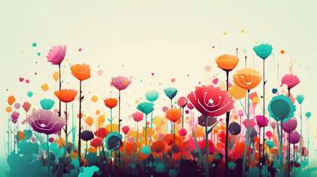 Abstract floral background with colorful poppies and butterflies. Vector illustration.の素材