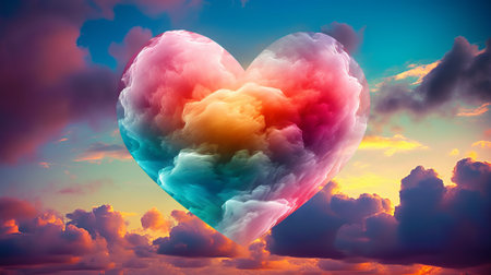 Colorful heart on sky background. Valentine's day concept. 3D renderingの素材