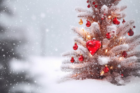 Christmas background with Christmas tree and decorations. New Year greeting card.の素材