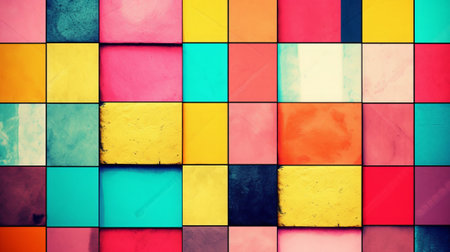 Colorful abstract background - vintage filter effect, square tiles pattern.の素材