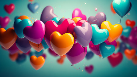3d render of colorful heart shaped balloons. Valentines day backgroundの素材