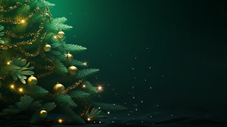 Christmas background with fir tree and golden balls. 3d illustration.の素材