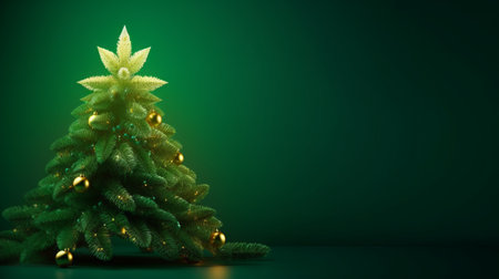 Christmas tree on green background with copy space. 3D illustration.の素材
