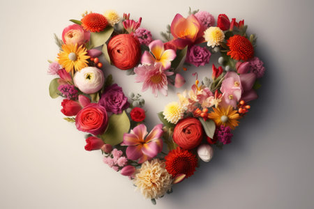 Heart made of colorful flowers on white background, valentine conceptの素材