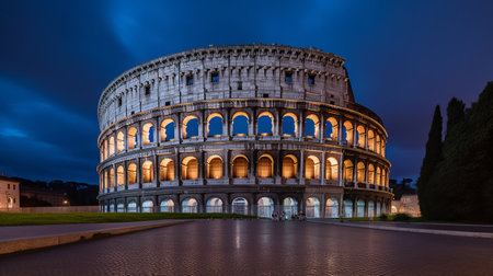The Colosseum in Rome, Italy at night. The Colosseum is one of the main tourist attractions in Rome.の素材
