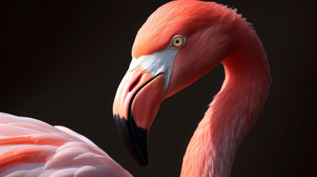 Flamingo on a black background. Close-up portrait.の素材