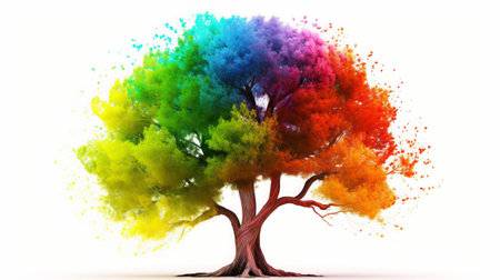 Colorful tree isolated on white background. 3d render illustration.の素材