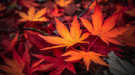 Autumn maple leaves in the park with shallow depth of field.の素材
