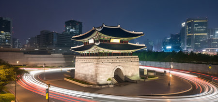 Gyeongbokgung at night, Seoul, South Koreaの素材