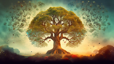 Beautiful tree in the forest. Illustration for your design.の素材