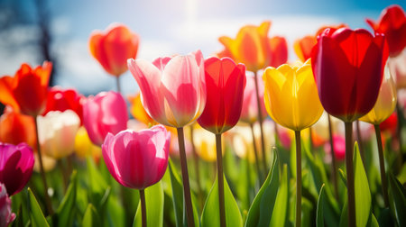 colorful tulip flowers blooming in the garden, stock photoの素材