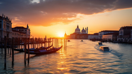 Grand Canal at sunset in Venice, Italy. Panoramic viewの素材
