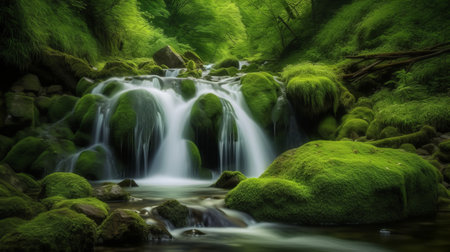 Beautiful waterfall in the green forest, long exposure, long exposureの素材