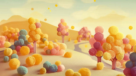 3d rendering of a group of colorful cotton candy in the desertの素材