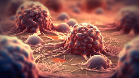 cancer cell or tumor illustration in high detail for medical concept or backgroundの素材