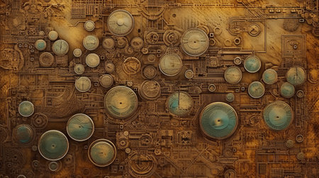 Abstract grunge background with metal gears and buttons. Technology concept.の素材
