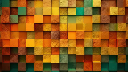 abstract background of wooden cubes in green, orange and yellow colorsの素材