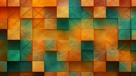 3d illustration of abstract geometric background, digitally generated image. Orange, green, yellow and blue colors.の素材
