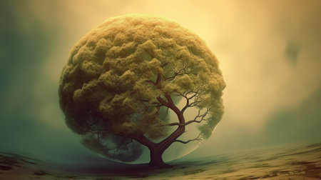 Tree in the desert. 3d render of a fantasy landscape.の素材