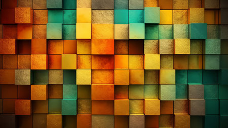 abstract background of yellow, orange, green and blue squares.の素材
