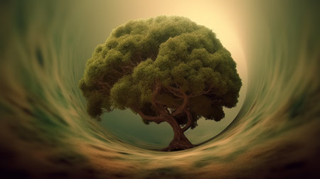 Green tree in a hole in the earth. Conceptual image.の素材