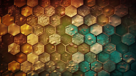 Abstract background with hexagons. 3D illustration. Vintage style.の素材