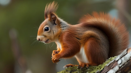 Eurasian red squirrel (Sciurus vulgaris) on a branchの素材