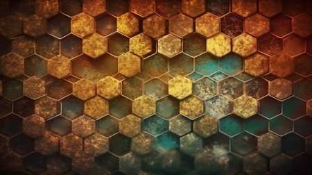 Abstract grunge background with hexagons. 3d render illustration.の素材