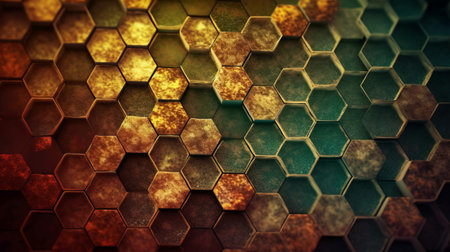 Abstract 3d rendering of chaotic hexagons. Futuristic background.の素材