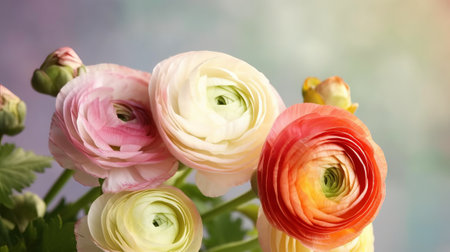 Ranunculus (persian buttercups) on colorful backgroundの素材