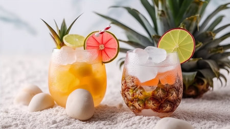 Pina Colada Cocktail with Pineapple, Lime and iceの素材
